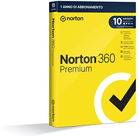 Symantec 360 Premium 2024, Antivirus per 10 dispositivi, Licenza di 1 anno, PC, Mac, tablet e smartphone