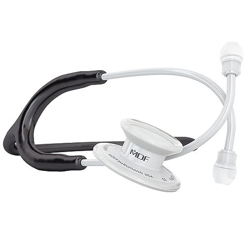 MDF Instruments MDF® MD One® Stetoscopio in acciaio inox premium della a due testine Garanzia a vita & Programma-componenti-gratuite-a-vita Tutto Bianco/Nero (MDF777-WO11)