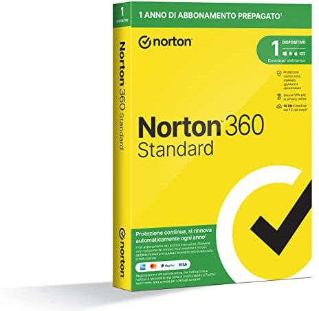 Symantec 360 Standard 2024, Antivirus per 1 dispositivo, Licenza di 1 anno con rinnovo automatico, PC, Mac, tablet e smartphone