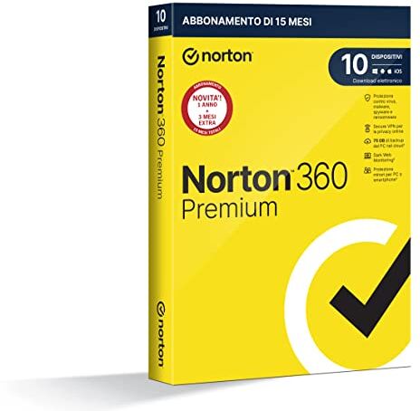 Symantec 360 Premium 2024, Antivirus per 10 dispositivi, Licenza di 15 mesi, PC, Mac, tablet e smartphone