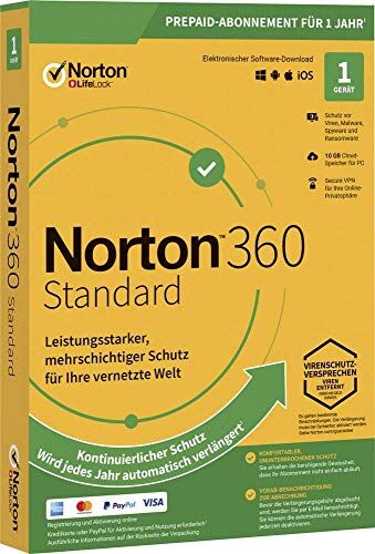 Symantec Norton Life Lock 360 Standard 10GB GE 1 User 1 Device 12MO Jahreslicenza, 1 Licenza Windows, Mac, Andr