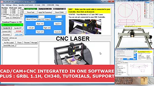 ROUTCAD-ROUTBOT CAD CAM CNC Laser Software for GRBL, CNC 3018, Arduino CNC Shield, A4988 Driver. Design your part, generate the g-code, and run your CNC with a fully integrated Software that includes tutorial videos.