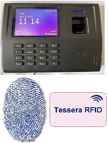 Generico MARCATEMPO RILEVATORE PRESENZE, CON 100 BADGE, IMPRONTA DIGITALE+RFID,MARCATEMPO RILEVAZIONE BIOMETRICO,MARCAORE, WEBSERVER, SOFTWARE IN ITALIANO CON CORSO ISTRUZIONE IN TELEASSISTENZA PER 4 MESI