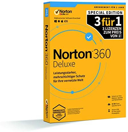 Symantec Norton 360 Deluxe 1 User (3 dispositivi) / 1 Jahr 25GB Promo Piattaforma di Sicurezza Cloud