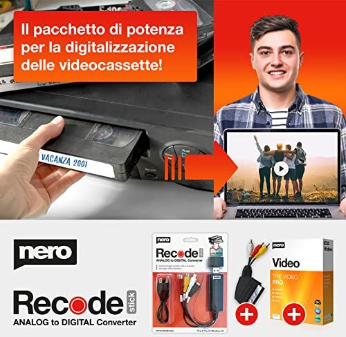 Nero VHS to USB Video Grabber Recode Stick incl. software di editing video   editing video   digitalizzazione di cassette video   Windows 11 / 10 / 8