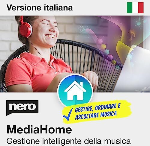 Nero Gestione della musica  Media Home   Gestire e riprodurre la musica   Riconoscere i brani   Archiviare   Ordinare   Riprodurre   Licenza illimitata   1 PC   Windows 11 / 10 / 8 / 7