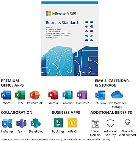 Microsoft 365 Business Standard   Office 365 apps   1 user   up to 5 PCs/Macs, 5 tablets and 5 phones   1 year subscription   multilingual   Box