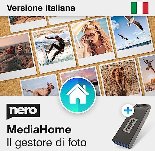 Nero Media Home su USB   Organizzatore multimediale   Foto   Musica   Video   Archiviazione   Ordinamento   Creazione   Riproduzione   Licenza illimitata   1 PC   Windows 11 / 10 / 8 / 7