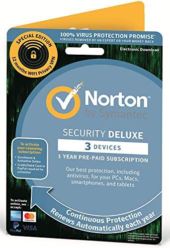 Symantec Security Deluxe and Wifi Privacy  1 Year 3 Device PC/Andriod/Mac/iPhones/iPads Activation Code by Post