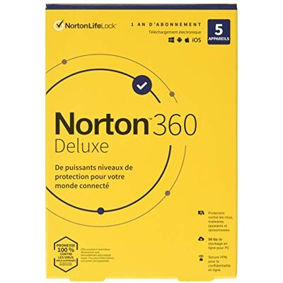 Symantec Norton 360 Deluxe Versione Scatola (1 Anno) 5 periferiche, 50 GB di archiviazione Cloud Mass Market Win, Mac, Android, iOS Symantec Norton 360 Deluxe Versione Scatola (1 Anno) 5 periferiche, 50 GB di archiviazione Cloud Mass Market Win, Mac, Android, iOS