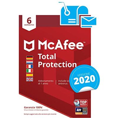 McAfee Total Protection 2020 Edizione Europea 6 Dispositivi Abbonamento di 1 anno PC/Mac/Smartphone/Tablet Codice di attivazione via mail McAfee Total Protection 2020 Edizione Europea 6 Dispositivi Abbonamento di 1 anno PC/Mac/Smartphone/Tablet Codice di attivazione via mail