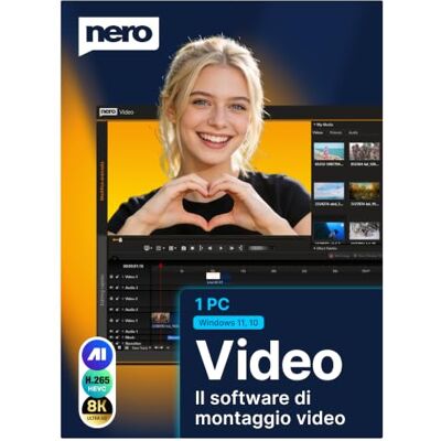 Nero Video 2026 Software di montaggio video per Windows Editor video con oltre 1000 effetti, Motion Tracking, 4K e 8K, DVD e Blu-ray Licenza a vita Windows 11/10 Nero Video 2026 Software di montaggio video per Windows Editor video con oltre 1000 effetti, Motion Tracking, 4K e 8K, DVD e Blu-ray Licenza a vita Windows 11/10
