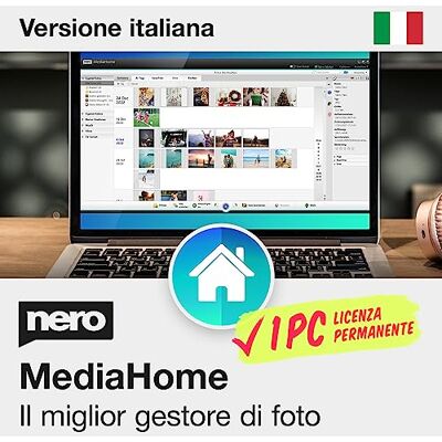 Nero MediaHome Gestione Foto Organizza, Ordina e Rinomina Immagini con AI Crea Presentazioni con Musica Licenza a Vita 1 PC Windows 11 / 10 Nero MediaHome Gestione Foto Organizza, Ordina e Rinomina Immagini con AI Crea Presentazioni con Musica Licenza a Vita 1 PC Windows 11 / 10