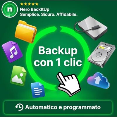 Nero BackItUp – Software di backup automatico per PC Backup su cloud, ripristino e protezione dei dati Chiavetta USB inclusa Licenza a vita 1 PC Windows 11/10 Nero BackItUp – Software di backup automatico per PC Backup su cloud, ripristino e protezione dei dati Chiavetta USB inclusa Licenza a vita 1 PC Windows 11/10