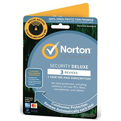 Symantec Norton Security Deluxe and Wifi Privacy 1 Year 3 Device PC/Andriod/Mac/iPhones/iPads Activation Code by Post Symantec Norton Security Deluxe and Wifi Privacy 1 Year 3 Device PC/Andriod/Mac/iPhones/iPads Activation Code by Post
