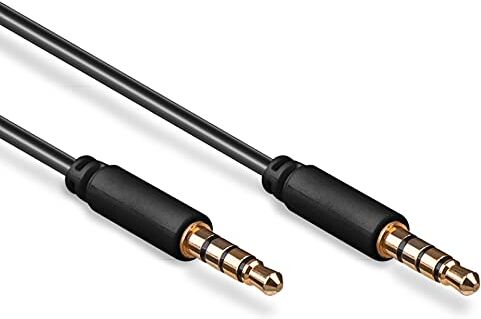 goobay Cavo di Collegamento Audio AUX, Stereo da 3.5mm e 4 Pin, Slim, CU, Nero, 3m Lunghezza del Cavo