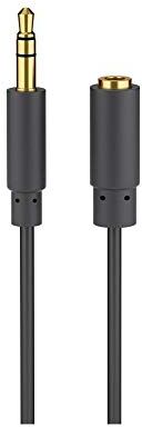 goobay Prolunga Audio e Cuffie AUX, 3 Pin e 3.5mm, Slim, Nero, 5m Lunghezza del Cavo, 2.6mm Diametro