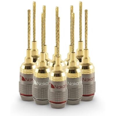 Nakamichi FanLock Excel placcato oro 24 carati Fiche a pin flessibile 2mm banana connettore 10 AWG 18 AWG spessore 4mm, per cavo amplificatori di altoparlanti, Connessione rapida, 10 pezzi (5 paia) Nakamichi FanLock Excel placcato oro 24 carati Fiche a pin flessibile 2mm banana connettore 10 AWG 18 AWG spessore 4mm, per cavo amplificatori di altoparlanti, Connessione rapida, 10 pezzi (5 paia)