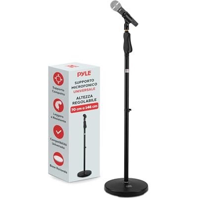 Pyle Asta Microfono, Supporto Microfono Universale M-6, Altezza Regolabile 70-146 cm, Base Rotonda Compatta, Pomello di Serraggio Rapido, Leggero e Resistente Pyle Asta Microfono, Supporto Microfono Universale M-6, Altezza Regolabile 70-146 cm, Base Rotonda Compatta, Pomello di Serraggio Rapido, Leggero e Resistente