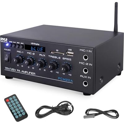 Pyle Amplificatore Audio Stereo Compatto 40 Watt, Ricevitore Audio Mini Smart con AUX, 2 Ingressi Microfono, Compatibile con Altoparlanti da 8 Ohm, 25V/70V, Selettore LED per Uscite Altoparlanti Pyle Amplificatore Audio Stereo Compatto 40 Watt, Ricevitore Audio Mini Smart con AUX, 2 Ingressi Microfono, Compatibile con Altoparlanti da 8 Ohm, 25V/70V, Selettore LED per Uscite Altoparlanti