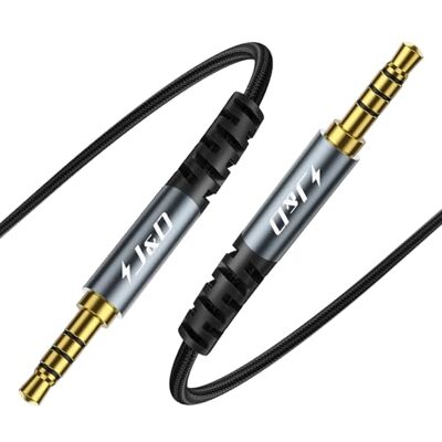 J&D Cavo TRRS 3,5 mm, Intrecciato in Nylon, Cavo Ausiliario Maschio-maschio con Connettore Placcato in Oro e Guscio in Lega di Alluminio per Cuffie, Autoradio e Altro, Grigio, 2 M J&D Cavo TRRS 3,5 mm, Intrecciato in Nylon, Cavo Ausiliario Maschio-maschio con Connettore Placcato in Oro e Guscio in Lega di Alluminio per Cuffie, Autoradio e Altro, Grigio, 2 M
