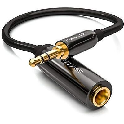 deleyCON 0,2m Cavo Adattatore Audio Stereo Jack Connettore da 3,5mm Maschio a 6,3mm Femmina Contatti Dorati, Conduttore Interno in Rame OFC, Corpo in Metallo Nero deleyCON 0,2m Cavo Adattatore Audio Stereo Jack Connettore da 3,5mm Maschio a 6,3mm Femmina Contatti Dorati, Conduttore Interno in Rame OFC, Corpo in Metallo Nero