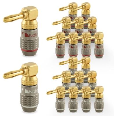 Nakamichi FanLock Excel Connettore a angolo retto banana placcato oro 24 carati, 10 AWG 18 AWG spessore 4 mm, per amplificatori di altoparlanti, Home Theatre Connessione rapida, 20 pezzi (10 paia) Nakamichi FanLock Excel Connettore a angolo retto banana placcato oro 24 carati, 10 AWG 18 AWG spessore 4 mm, per amplificatori di altoparlanti, Home Theatre Connessione rapida, 20 pezzi (10 paia)