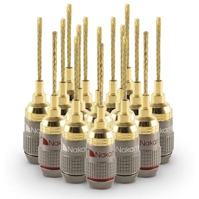 Nakamichi FanLock Excel placcato oro 24 carati Fiche a pin flessibile 2mm banana connettore 10 AWG 18 AWG spessore 4mm, per cavo amplificatori di altoparlanti, Connessione rapida, 16 pezzi (8 paia) Nakamichi FanLock Excel placcato oro 24 carati Fiche a pin flessibile 2mm banana connettore 10 AWG 18 AWG spessore 4mm, per cavo amplificatori di altoparlanti, Connessione rapida, 16 pezzi (8 paia)