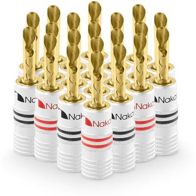 Nakamichi connettori a banana BFA 12-18 AWG 4 mm placcati in oro 24 K adattatore spina a banana per altoparlanti cablati, piastra a parete e amplificatore per altoparlanti HiFi 20 pezzi (10 paia) Nakamichi connettori a banana BFA 12-18 AWG 4 mm placcati in oro 24 K adattatore spina a banana per altoparlanti cablati, piastra a parete e amplificatore per altoparlanti HiFi 20 pezzi (10 paia)