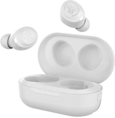 JLab JBuds Air Cuffie Bluetooth, Cuffie wireless con Custodia di Ricarica USB, Resistenza al Sudore IP55 e Audio Personalizzato EQ3, Auricolari Bluetooth con Oltre 24 ore di Riproduzione, Bianco