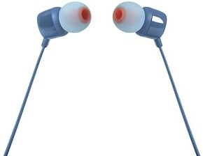 JBL T110 Cuffie In Ear con Microfono, Cavo Piatto Antigroviglio, Comando a un pulsante,  Pure Bass Sound, Blu