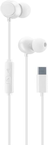 Cellular Line CLOUD IN-EAR   Auricolare Type-C Stereo, Design In-ear e Microfono, Connettore USB-C, Isolamento dal Rumore, Microfono e Tasto di Risposta (Bianco)