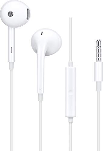 Oppo Cuffia Auricolare jack ORIGINALI  da 3,5 mm, con controllo remoto in-line, compatibile con gli smartphones  con connettore 3.5 mm [A15, A16, A53, A53s, A72, A73, A91], Colore Bianco