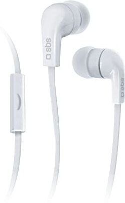 SBS TEFLAT2INEARW Studio Mix 30 Auricolare a Filo Stereo in-Ear, Cavo Flat con Tasto Risposta Fine/Chiamata, Bianco, Taglia unica