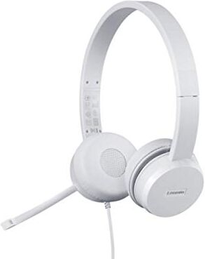 Lenovo Cuffie stereo USB 110, cancellazione del rumore, microfono ad asta regolabile per orecchio destro/sinistro, cavo lungo, funziona con Chromebook, , argento, grigio