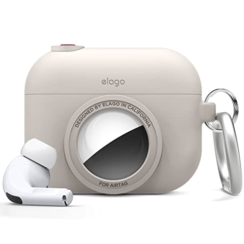 elago Cover Istantanea compatibile con AirPods Pro, compatibile con AirTag, custodia dal design classico per fotocamera, portachiavi inclusi [dispositivo di tracciamento non incluso] (Stone)