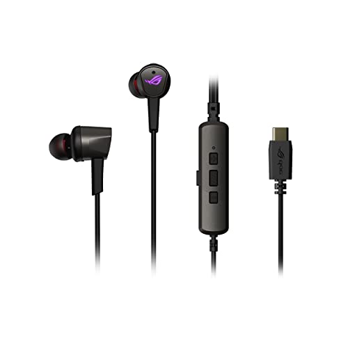 Asus ROG Cetra II Cuffie da gioco in-ear con microfono a soppressione (ANC), driver LSR, illuminazione Aura Sync RGB e connettore USB-C per smartphone e Nintendo Switch, Nero, Medium