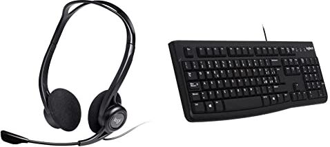 Logitech PC960 Cuffie Cablate per Computer, Cuffie Stereo con Microfono, Cancellazione di Rumore, ‎USB, Nero & K120 Tastiera Cablata Business per Windows/Linux, USB, Tasti ‎Silenziosi, Anti Schizzi