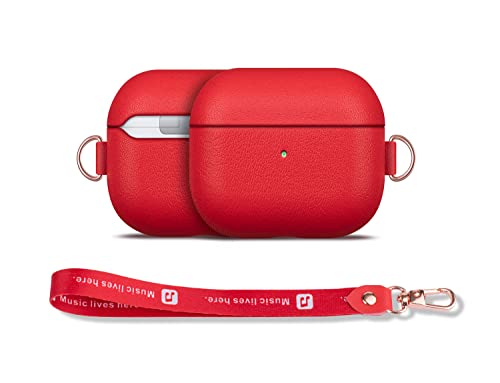 HAOBOBRO Custodia AirPods Terza generazione un moschettone/laccetto inclusi Protettiva Cover in Pelle di primo fiore per AirPods 3 Custodie in pelle per AirPod Realizzata a mano Case Rosso