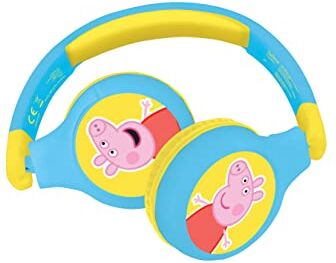 Lexibook Peppa Pig Cuffie Bluetooth 2-in-1 per bambini Stereo senza fili cablato, cassaforte per bambini per ragazze, pieghevole, regolabile, Giallo/blu,