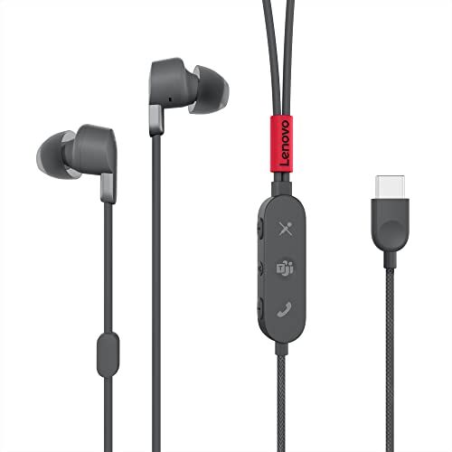 Lenovo Go USB-C Cuffie in-ear con cancellazione attiva del rumore, grigio tempesta certificate Teams, leggere e portatili, microfono separato in linea, audio digitale USB-C