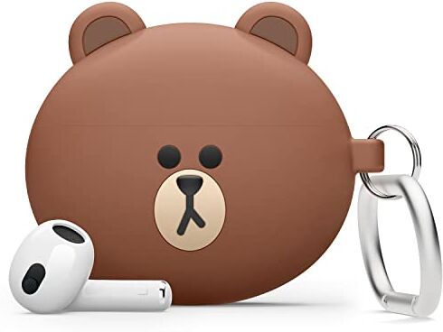 elago LINE FRIENDS Custodia Compatibile con Airpods 3 Case, Carino 3D Design Cover Compatibile con Airpods 3a Generazione, Custodia Protettiva Silicone con Portachiavi, Ricarica Wireless (BROWN)