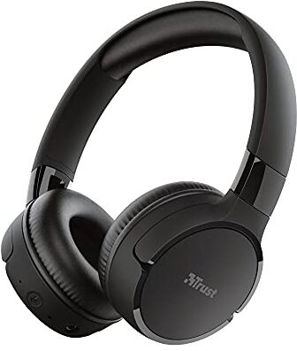 Trust Mobile Zena Cuffie Wireless On-Ear, Batteria Fino a 75 Ore, Bluetooth 5.0, Ripiegabile, con Microfono, Portata 10 m Nero, Unisex