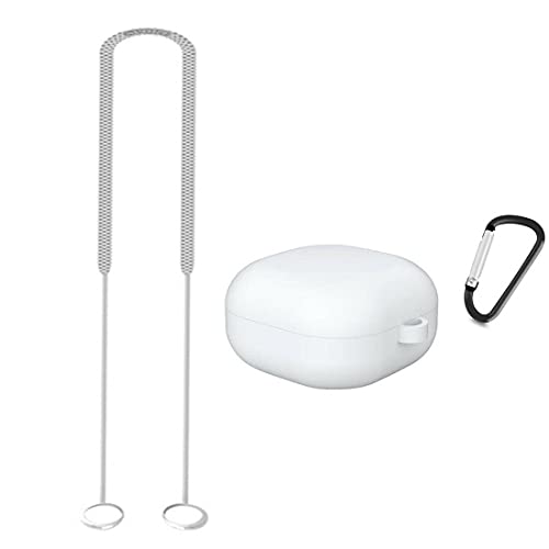 Hikaka Per Samsung Galaxy Buds Pro Custodia in silicone antiurto e cordino morbido anti-smarrimento,set di accessori 3 in 1 protettiva con portachiavi,cordino per cordino sportivo,mini moschettone (bianca)