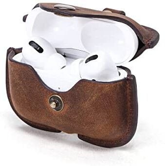 Hiram Custodia per auricolari vintage  in vera pelle per cuffie Wirless custodia di ricarica compatibile con AirPods Pro custodia da viaggio resistente…