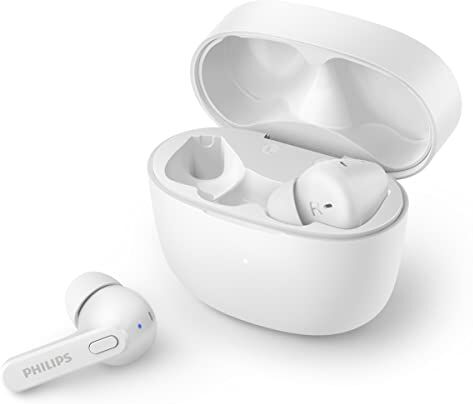 Philips Auricolari Bluetooth con Microfono Wireless, Resistenti al Sudore, 18 Ore di Riproduzione, Morbidi e Confortevoli Earbuds, Auricolari TAT2206WT/00, Bianco (White)