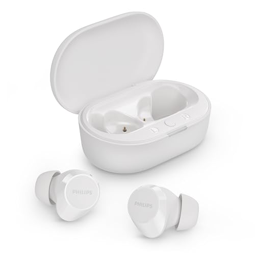 Philips TAT1209WT Cuffie auricolari Bluetooth True Wireless Auricolari piccoli, Valore importante, Audio naturale con bassi dinamici, Chiamate chiare y Alloggiamento per ricarica tascabile Bianco