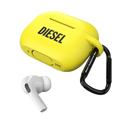 Diesel Custodia compatibile con Airpods Pro, custodia in silicone antiurto, caricabatterie senza fili, moschettone per AirPods Pro, verde lime fluo