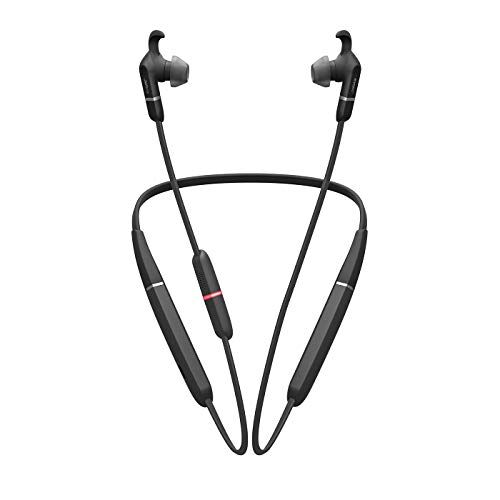 Jabra Evolve 65e In-Ear Headphones – Unified Communications Optimised Active Noise Cancelling Bluetooth Earbuds with Neckband for Wireless Calls, Music and Vibrating Alerts – black