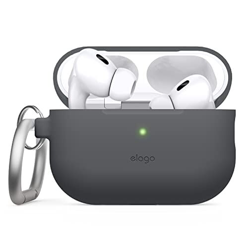 elago Cover in Silicone Compatibile con Apple AirPods Pro 2a Generazione (2022), Custodia Protettiva con Portachiavi, LED Frontale Visibile, Supporta la Ricarica Wireless (Grigio Scuro)